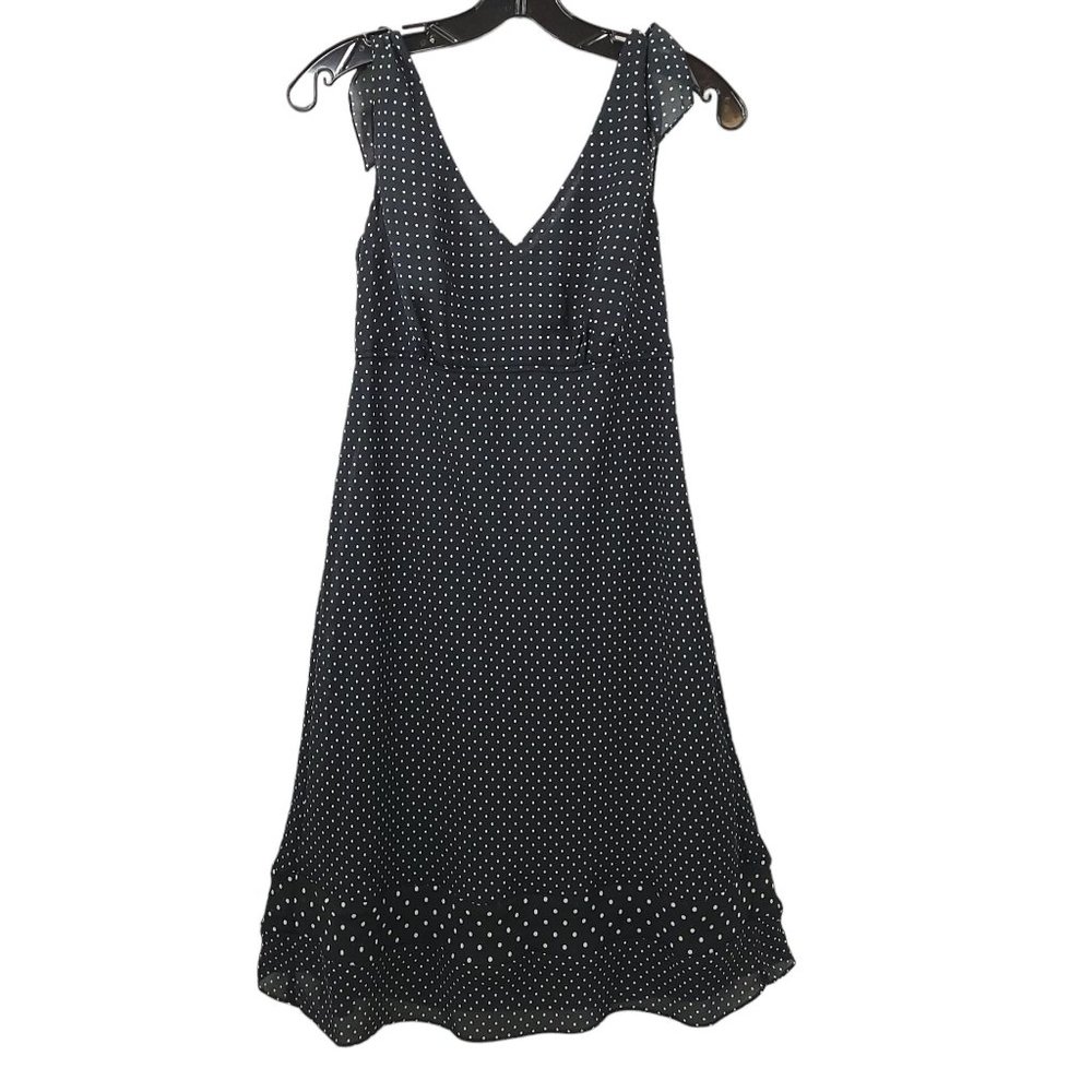 Ann Taylor Loft Black White Polka Dot Dress Size 6 Sleeveless Tied Knot Shoulder
